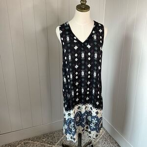 Xhilaration Womens Large Sleeveless Shift Dress Black Blue Southwestern Print